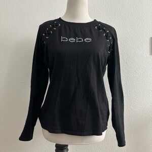 Bebe Black Embellished Long Sleeve T-Shirt. Like new sz L
